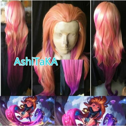 150cm LOL Zoe Aspect of Twilight orange pink purple Mixed colors Cosplay full wig New Hero Gradient Synthetic hair + Wig Cap