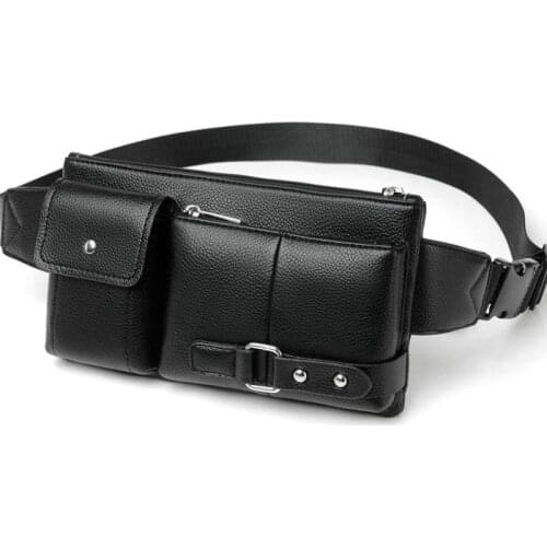 Mens Belt Bag Classic Solid Color PU Leather Waist Bag Outdoor Leisure Travel Fanny Pack Purse