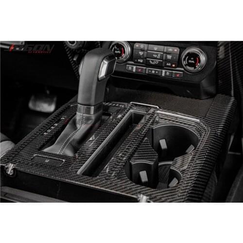 Real Carbon Fiber Grain Gear Shift Water Cup Holder Panel Cover Trim For Ford F150 F-150 Raptor 2015-2020 Accessories
