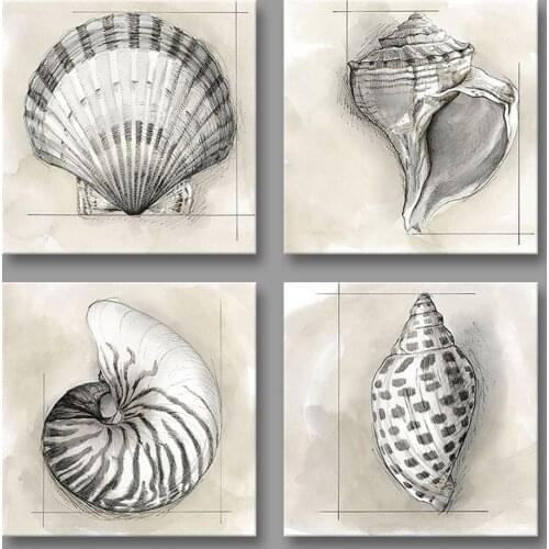Modern European Style Living Room Decoration Painting Shell Conch Sea Animals Hanging Painting Canvas Wall Art Paris Square