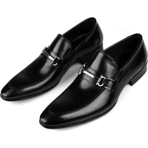 Mens Genuine Leather Business Dress Shoes Men Daily Office Work Shoes Black Brown Luxury Buckle Pointed Toe Wedding Shoes 38-45