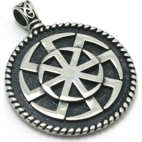 Unisex 316L Stainless Steel Slavic Viking Amulet Wheel Vintage Pendant