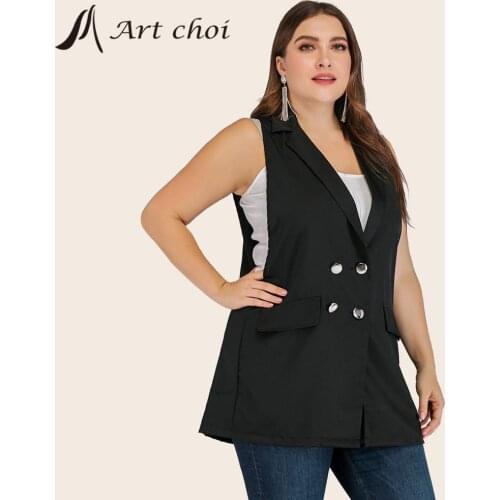 Spring Women Leisure Suits Blazer Vest Sleeveless Garment Waistcoat Chic Casual Office Ladies Clothes Coats Outerwear Plus Size