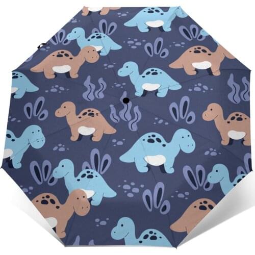 Wind Resistant Fully-Automatic Umbrella Cute Kids Dinosaur Rain 3 Folding Parasol Travel Car Umbrella
