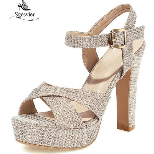Sgesvier Open Toe Fashion Womens Shoes 2021 Thick Heel Gold Silver Sandals Large Size Platform Female Luxury gladiator sandals