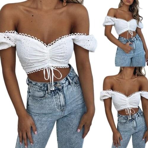 Womens Off Shoulder Tops, Hollow Out Lace Up Chest Vest Elastic Back Short Garment for Female