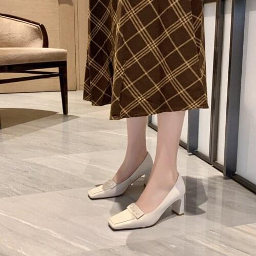 French high heels women 2021 spring and autumn new retro elegant square toe thick heel womens shoes