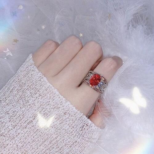 Fashion Garnet White CZ Silver Color Ring Women Wedding Bijouterie Exaggerate orange gemstone female accessories for the dance
