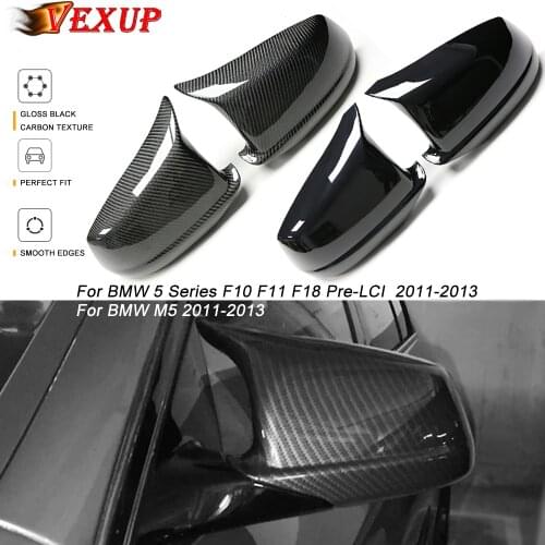 1 Pair For BMW F10 F11 F18 Pre LCI M5 2011-2013 Gloss Black / Carbon Texture Side Mirror Cover Replace