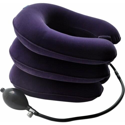 1pc Portable Full Velvet Cervical Vertebrae Tractor Inflatable Type Single Tube Device For Neck Correction & Relaxation 3 Colors
