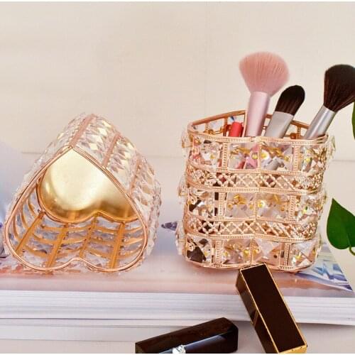 1Pc Nordic Crystal Makeup Brush Holder Heart Shape Eyebrow Pencil Lipstick Storage Box Jewelry Stationery Organizer Home Decor