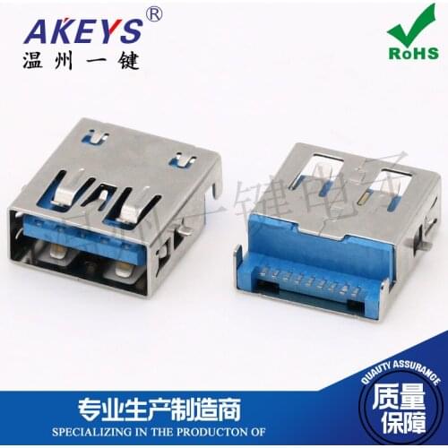 10pcs usb 3.0A Female 90 degree straight edge blue rubber female seat A female sinking board centered foot