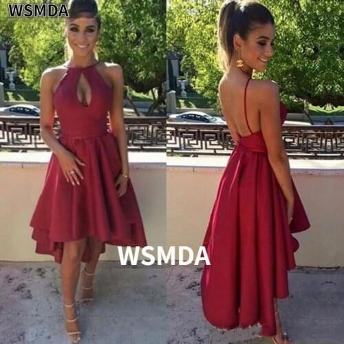 2021 Simple Satin High Low Prom Dresses Evening Dresses Sexy Backless Evening Party Gowns