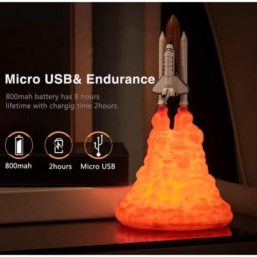 3D Print Space Shuttle Lamp USB Rechargeable Rocket Night Light Indoor Home Desk Table Moon Night Lamp Decor for Space Lovers