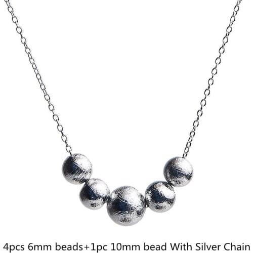 5 Beads Moldavite Gibeon Iron Meteorite Moldavite Pendant Necklace Jewelry For Woman Man Round Beads Crystal 925 Silver Chains