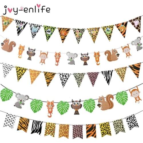 Jungle Birthday Banner Animal Garland Paper Flag Banner Baby Shower Kids Birthday Decorations Safari Animal Party Supplies