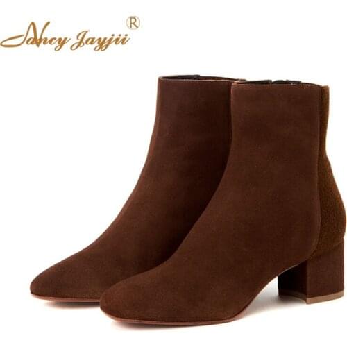 Winter Women Adult Boots Ladies Shoes Ankle zipper Solid Round Toe Super High Square heels Mature Concise Fashion Elegant 2019