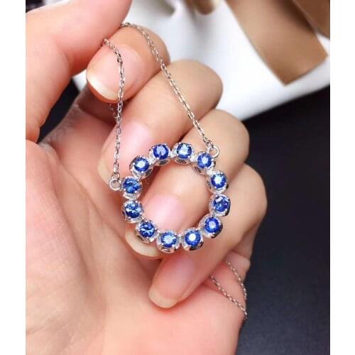 100% Natural Real Sapphire Necklace Pendant Solid S925 Sterling Silver For Women