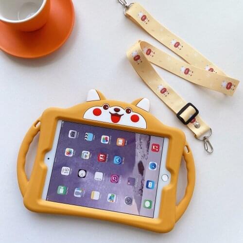 Cute Cartoon Cover for iPad 9.7 2018 2017 Pro 9.7 10.2 8th 7th Air 1 2 Case for Mini 12345 Silicon PC Stand Handle Funda + Strap