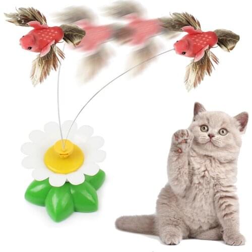 Electric Cat Toy Rotating Bird Fun Flowers Green Leaf Interactive Cat Scratching Toy For Cat Small Dog Cats Intelligence