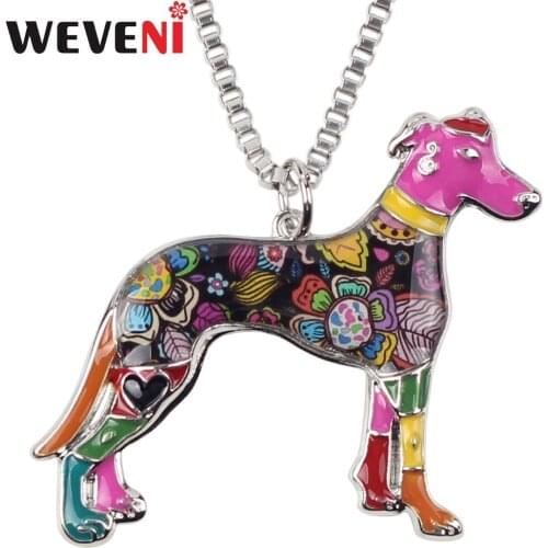WEVENI Statement Enamel Galgos Greyhound Dog Necklaces Pendant Collar Choker Chain Fashion Animal Jewelry For Women Girls Charms