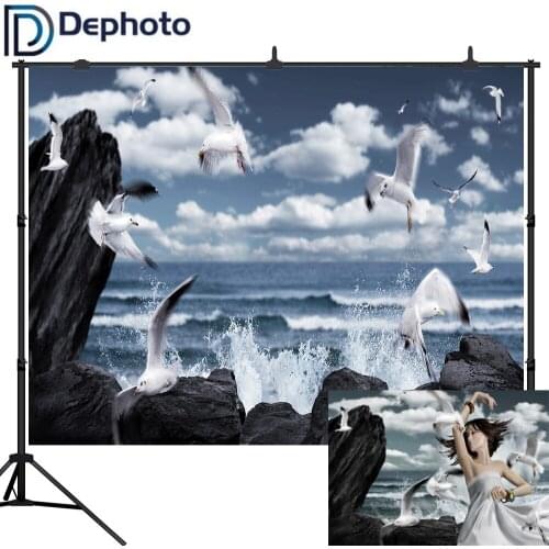 Dephoto Photography Background Reef Spray Sea Seagull Cloudy Portrait Backdrop Photocall Photo Studio Photo Prop Photobooth
