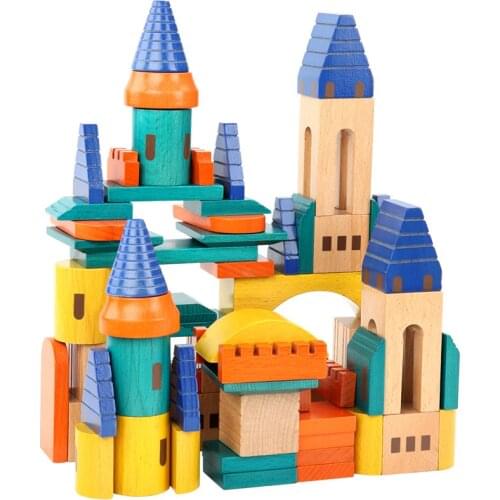 Stacking Building Blocks Children Gift Box Montessori Build Castle Color Environmental Protection Early Education Toys Beech 69p