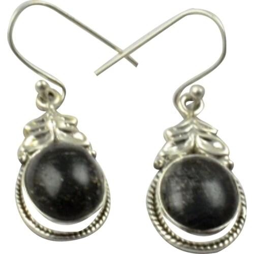 Lovegem Genuine Black Rutile EARRINGS 925 Sterling Silver, 35.4mm, AE2157
