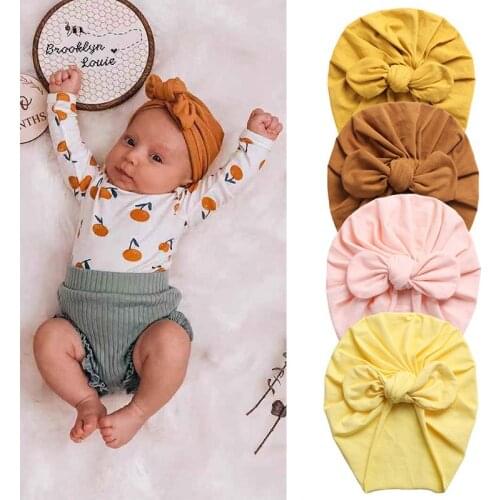 Cute Bows Baby Hat Solid Color Knot Kids Girl Boy Bonnet Hat Soft Turban Spring Autumn Children Toddler Beanie Cap