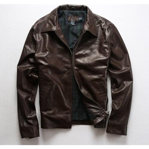 2019 New Men Casual Genuine Leather Jacket First layer sheepskin Black/Brown casual business leather jacket Plue Size M-4XL