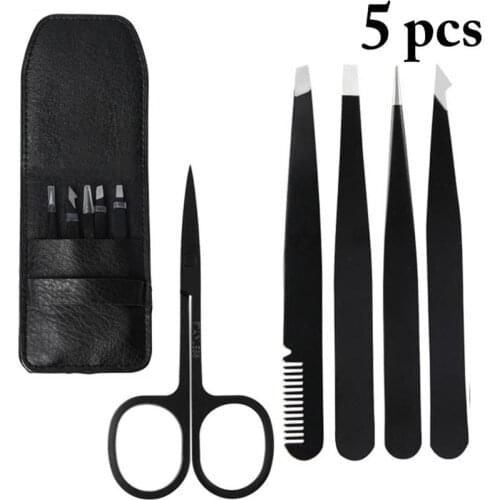 5PCS Kapmore Eyebrow Kit Portable Eyebrow Grooming Scissors Eyebrow Tweezer with Bag Eyelash Hair Clips Scissors