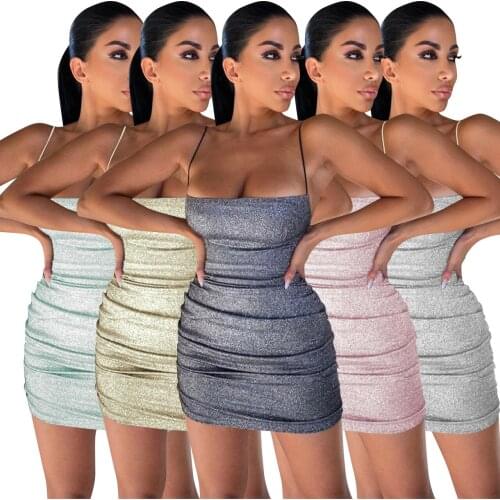 New Summer Mini Shiny Sexy Nightclub Party Womens Backless Ruffled Skinny Mini Dress