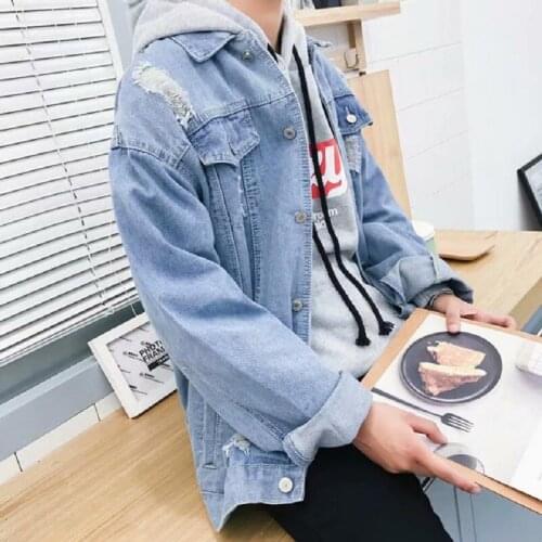 Autumn winter 2020 Fashion teenagers mens ripped denim jacket jacket Korean student clothes trend young handsome loose top