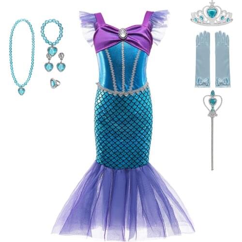 Little Mermaid Ariel Princess Girl Dress Girl Dress Cosplay Costumes for Kids Baby Girl Mermaid Dress Children Halloween Clothes