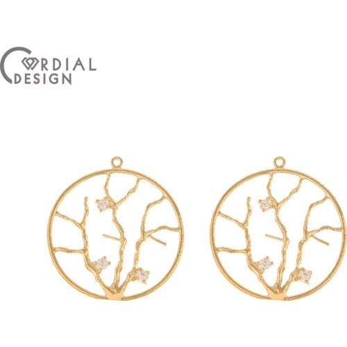 Cordial Design 30Pcs 22*24MM Jewelry Accessories/Pendant/Round Shape/Hand Made/CZ Charms/Genuine Gold Plating/Earring Findings