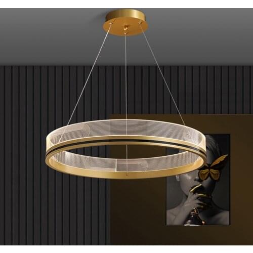 Modern Nordic Light Luxury Round Acrylic Ceiling Chandelier Bedroom Restaurant Hotel Lobby Cord Pendant Lighting