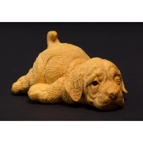 Labrador Animal Statue Pet Dog Sculpture Toy Boxwood Carving Creative Solid Wood Carving Crafts Zodiac Dog Cute Animal Ornaments