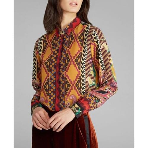 Quality 11.19 High End Fashion Vintage Geometric Print Pattern Loose Casual Silk Shirt Blouse Women