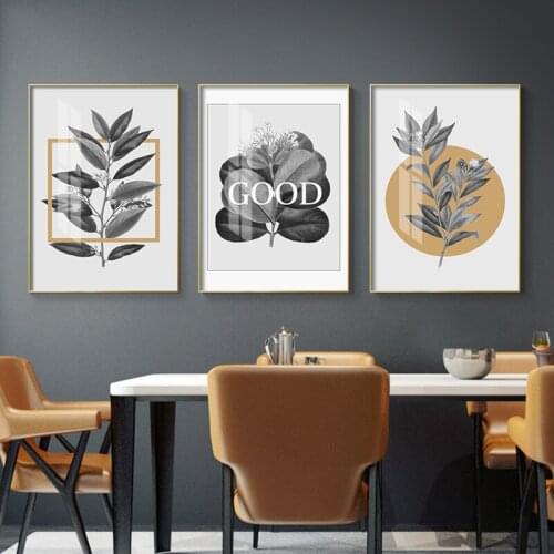 Yellow Black Leaves Scandinavian Poster Wall Art Canvas Painting Nordic Posters and Prints Wall Pictures for Living room Decor