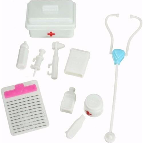 10 Pcs/Set Mini Plastic Simulation Medicine Box Pretend Doctor Toy Cute Physician Cosplay Suit Gift Barbie Doll Accessories