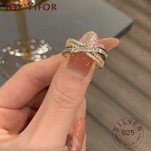 925 Sterling Silver Korean Ring Cross Zircon Vintage Female INS Simple Handmade Opening Index Finger Fashion Jewelry Couple