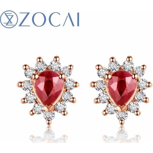 ZOCAI Design Earrings Certificated 18K rose gold 0.35ct Ruby with 0.17ct diamond engagement earrings E00759 without customs