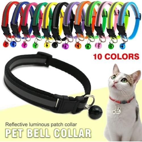 1pc Reflective Cat Collar Pet Dog Cat Kitten Collar with Bell For Pet Supplies Release Safety Buckle Collar 22-33cm