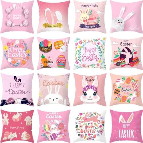 45cm Bunny Easter Pillowcase Cushion Case DIY Easter Wreath Pink Rabbit Eggs Lumbar Pillow Cover Sofa Car Cushion Home Decor