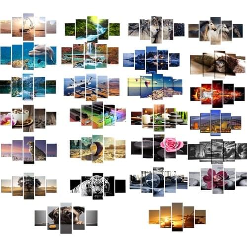 5 Panels Framed Wall Art Sunset Animal Picture Paint Printed on Canvas, Wall ing Decor, Easy to and Remove