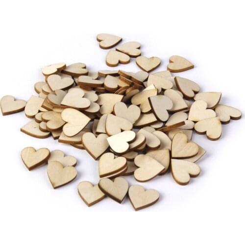 ANGRLY 100pcs 20mm Blank Heart Wood Slices Discs for Wedding DIY Crafts Embellishments Christmas Decoration Gifts (Wood Color)