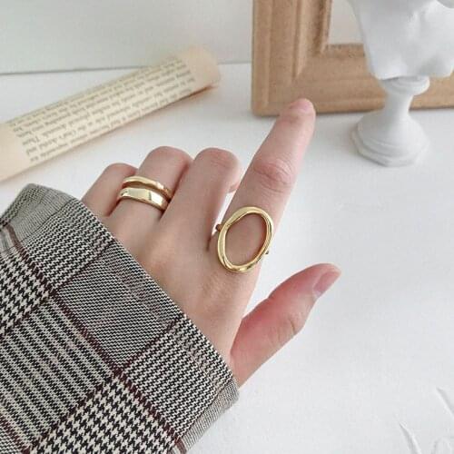 Irregular Hollow Round Circle Rings For Women Simple Korean Jewelry Geometric Female Finger Adjustable Rings Dress Gift