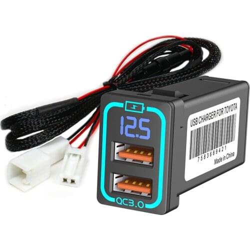 Dual USB Quick QC3.0 Adapter Car Charger With LED Display Phone Auto Vehicle Car-Charger For Toyota Camry Corolla Yaris RAV4