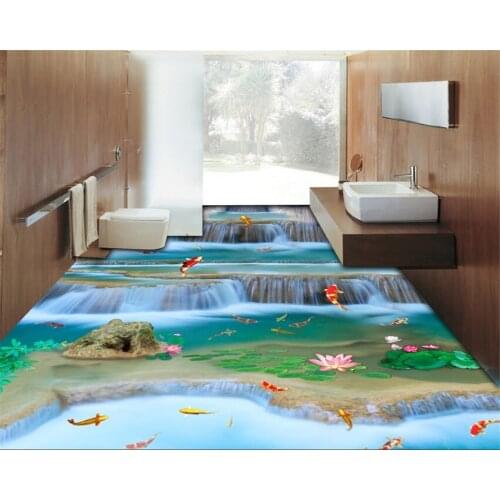 Beibehang Custom wallpaper of the carp jump longmen landscape flooring sticker wall self-adhesive bathroom 3d flooring wallpaper