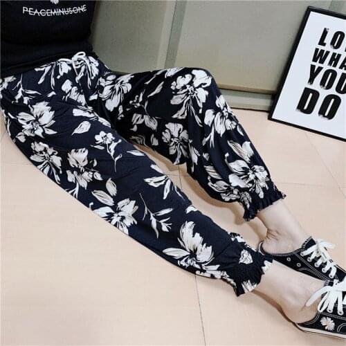 Women Pants Cool Ice Silk High-waisted Lantern Pants Summer National Style Harem Pants Loose Large Size Radish